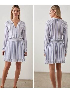 Rails Jasmine Linen Blend Smocked Waist Dress in Villa Stripe Size S Beach